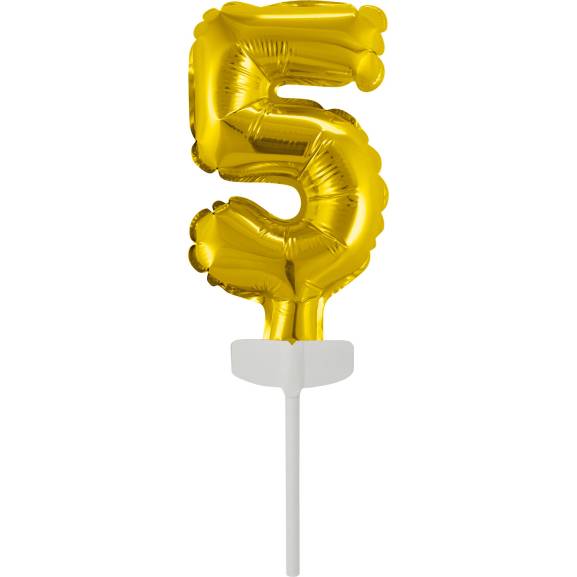 Fóliový balónik zlatý mini - topper na tortu číslo 5 - Amscan
