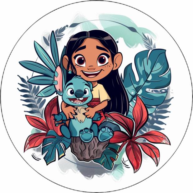 Jedlý papier Lilo a Stitch s kvetmi 19,5 cm - Pictu Hap