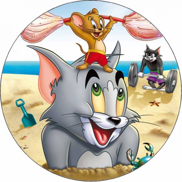 Jedlý papier Tom a Jerry na pláži 19,5 cm - Pictu Hap