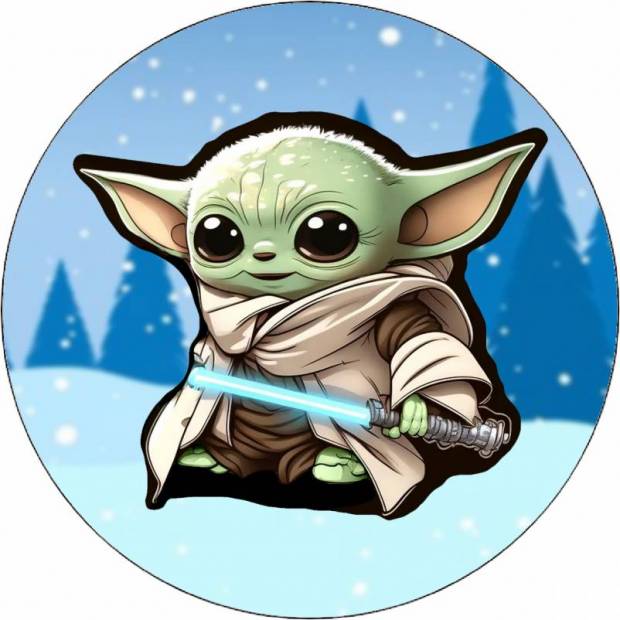 Jedlý papier Mandalorian Baby Yoda v zime 19,5 cm - Pictu Hap