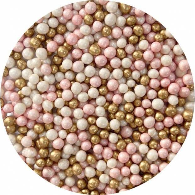 4Cake Sugar-Rice Pearls Biele perly, ružové perly a zlato (60 g) - dortis